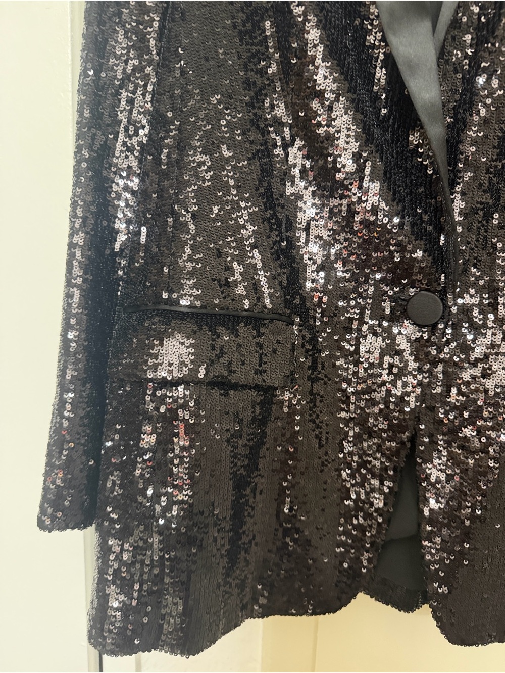 Express Black Sequin Blazer with Satin Lapel - Picture 7 of 7